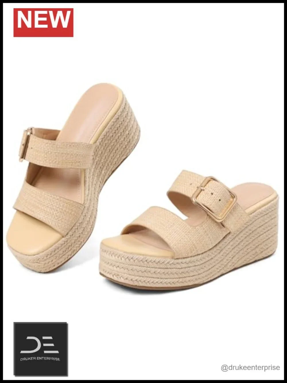 Women's Espadrille Wedge Sandals Slip On Open Toe Chunky Woven Heel Raffia